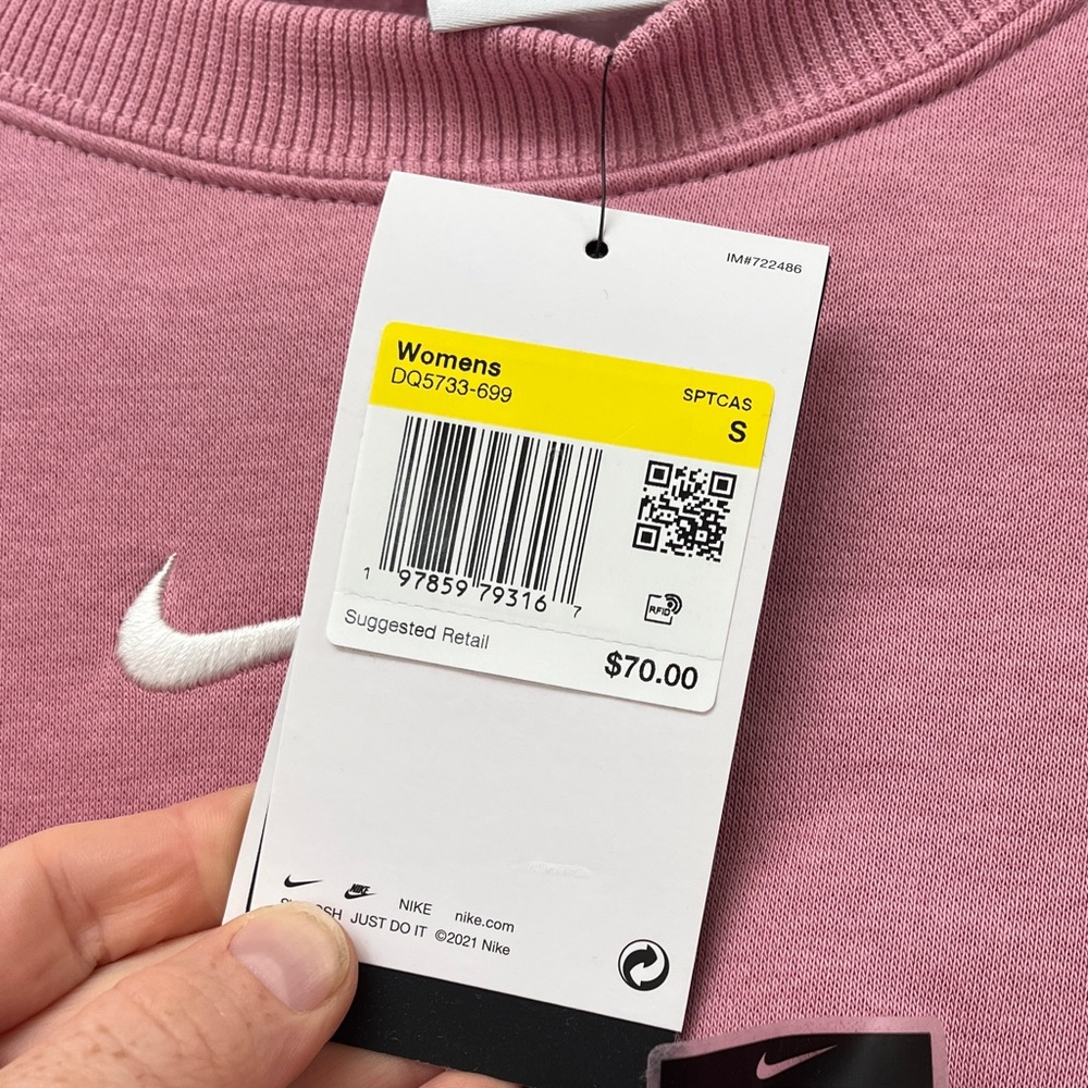Nike Pink Embroidered Swoosh Crewneck Sweatshirt - Picture 2 of 3